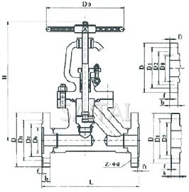  J41H/J41Y/J41W型鍛鋼法蘭截止閥結構圖