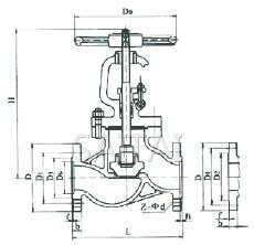  J41H/J41Y/J41W型鑄鋼法蘭截止閥結構圖
