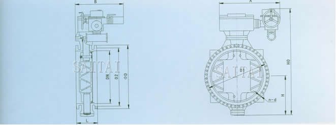 RD942X大口徑電動軟密封蝶閥外形尺寸圖