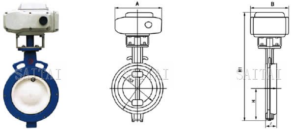 D972X電動對夾式軟密封蝶閥外形尺寸圖