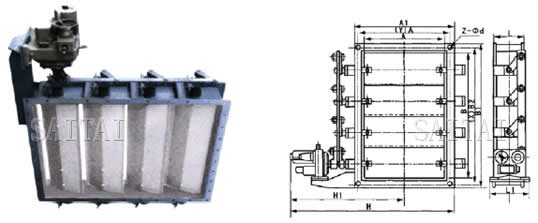 電動矩形百葉式調節蝶閥外形尺寸圖