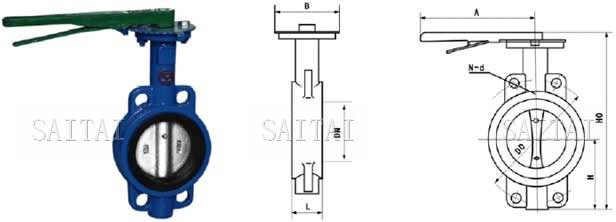 D71X軟密封對夾蝶閥外形尺寸圖