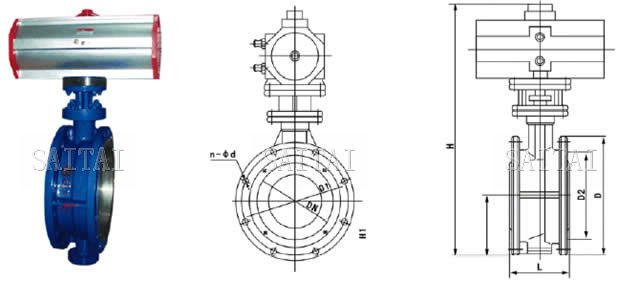 D643H氣動硬密封法蘭蝶閥外形尺寸圖