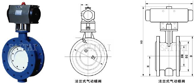 D642X軟密封氣動法蘭蝶閥外形尺寸圖