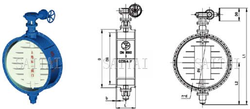 蝸輪傳動通風蝶閥外形尺寸圖