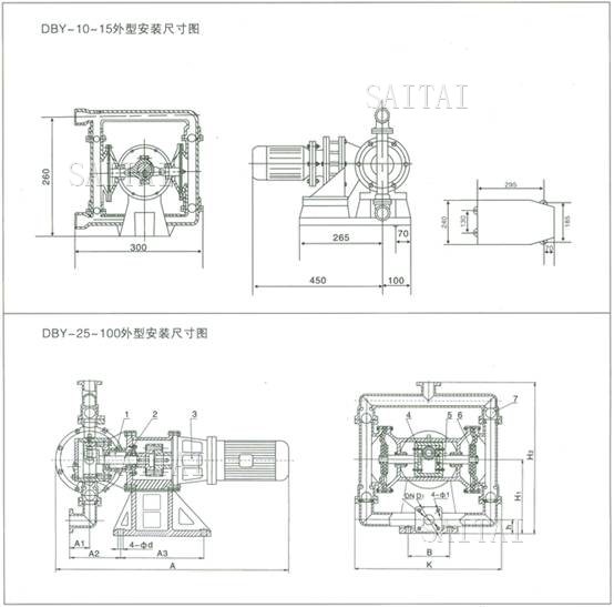 DBY電動隔膜泵外型安裝尺寸