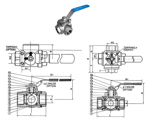 1000WOG三通不鏽鋼球閥圖