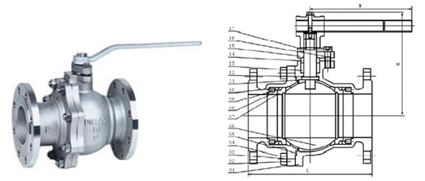 硬密封浮動球閥外形總裝圖