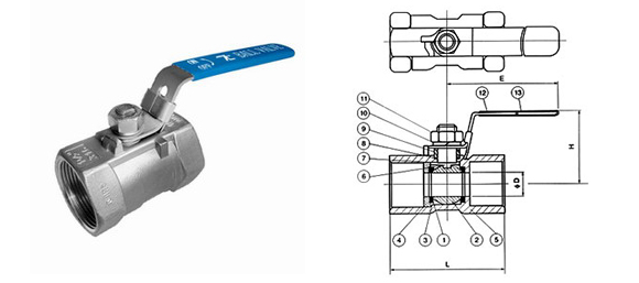 一片式球閥總裝圖（1PC）Q11F-16/64P/R