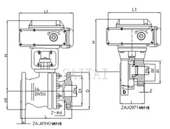 超短型ZAJQ電動調節對夾式球閥外形尺寸