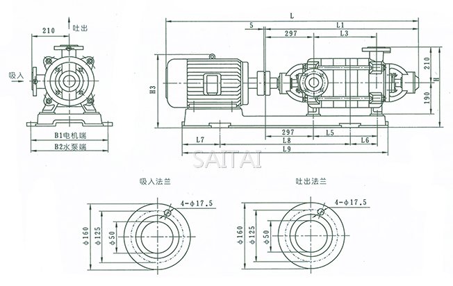 XBD1.8~8.1/5-50W型消防泵外形及安裝尺寸