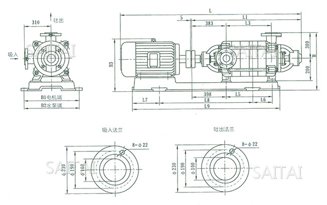 XBD2.9~13.0/20-100W型消防泵外形及安裝尺寸