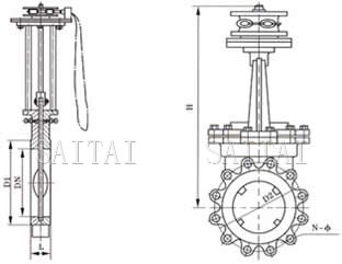 鏈輪刀形閘閥外形尺寸圖