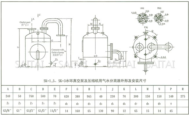 SK真空泵外形及安裝尺寸圖2