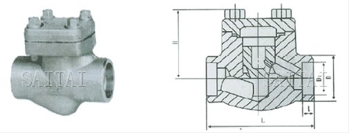 H61H、H61Y型　PN800Lb 承插焊鍛鋼止回閥外形尺寸圖