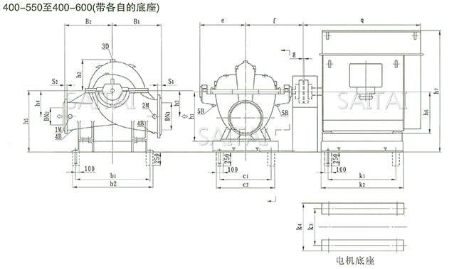 SOW中開泵（400-550 ~ 400-600）安裝尺寸