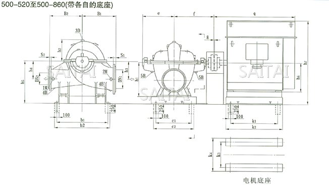 SOW中開泵（500-520 ~ 500-860）安裝尺寸