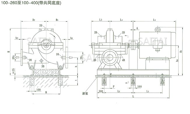 SOW中開泵（100-260 ~ 100-400）安裝尺寸