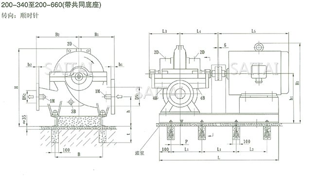 SOW中開泵（200-340 ~ 200-660）安裝尺寸