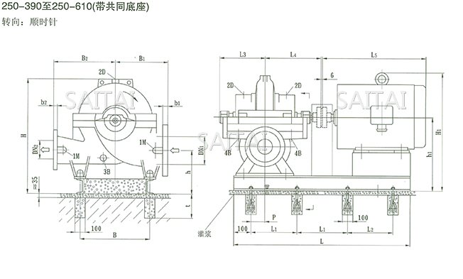 SOW中開泵（250-390 ~ 250-610）安裝尺寸