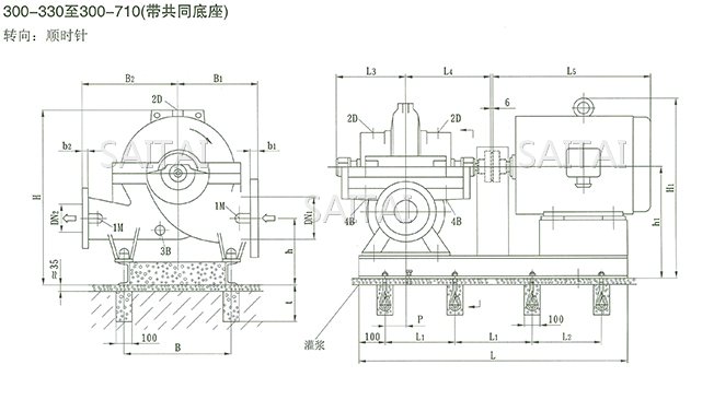 SOW中開泵（300-330 ~ 300-710）安裝尺寸
